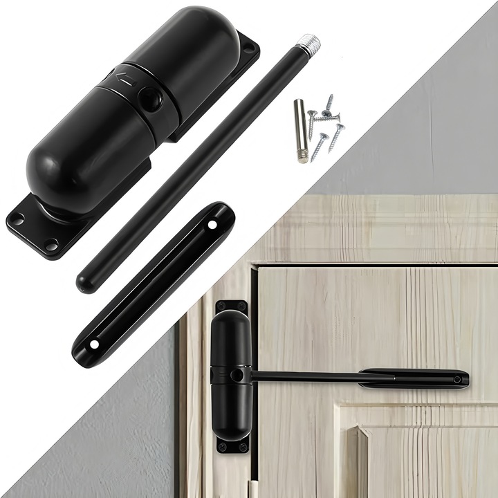 Amortizor usa, BOMSTOM, Inchidere Automata, sor de Instalat, Functionare Silentioasa, Reglare Viteza, cu arc, negru, 11.7cm