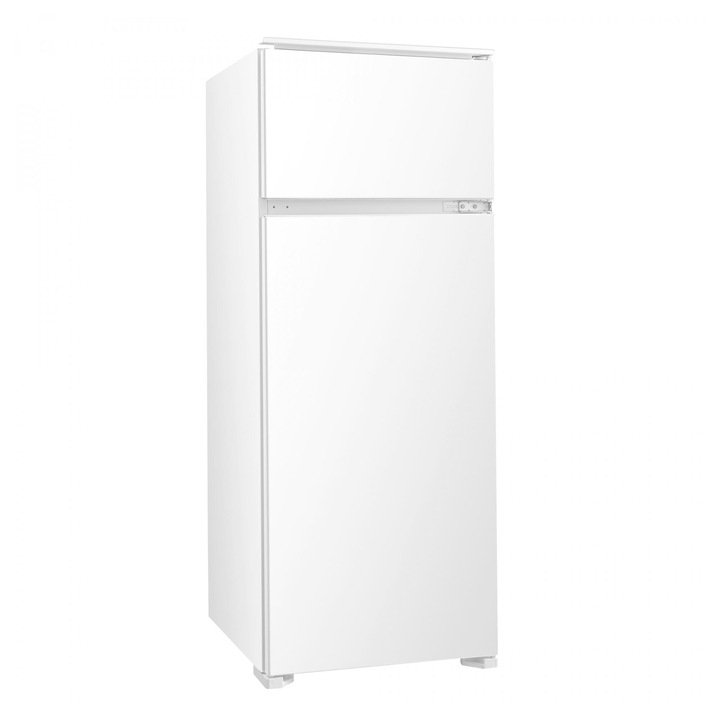 Frigider cu doua usi incorporabil Samus SDBI294E, 205 L, Clasa energetica E, Termostat reglabil, 4 rafturi sticla, H 145 cm, Alb