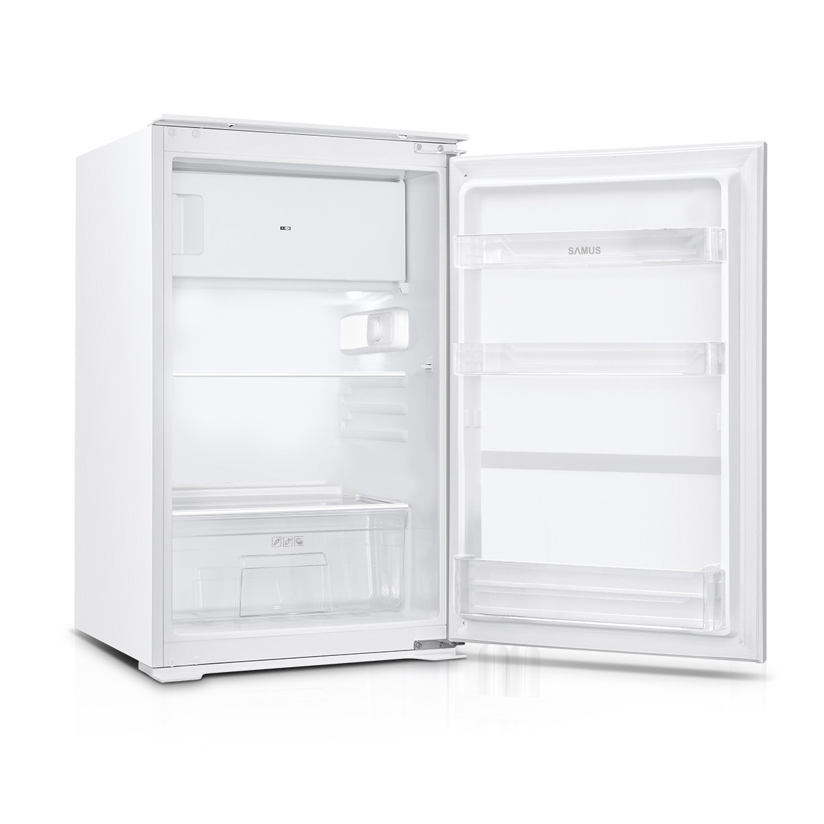 Frigider incorporabil cu o usa Samus SFBI174E, 118 L, Termostat Reglabil, Clasa energetica E, 2 rafturi, H 88 cm