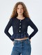 KOTON, Bluza crop din amestec de bumbac, Bleumarin, 3XS