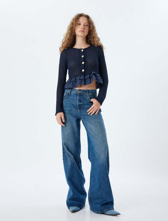 KOTON, Bluza crop din amestec de bumbac, Bleumarin, 3XS
