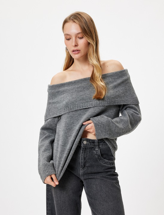 KOTON, Pulover cu decolteu pe umeri, Gri antracit