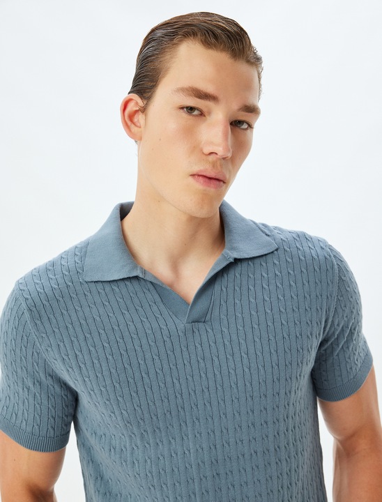 KOTON, Pulover polo cu maneci scurte, Albastru, 3XL