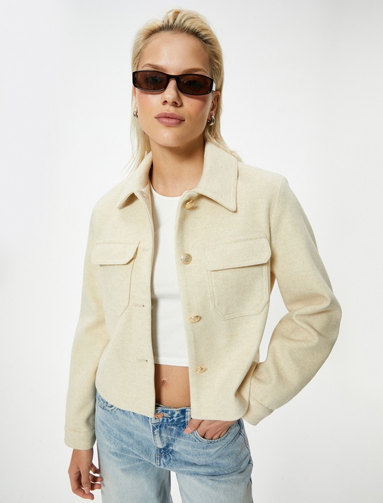 KOTON, Jacheta cu buzunar aplicat, Alb fildes, 2XS