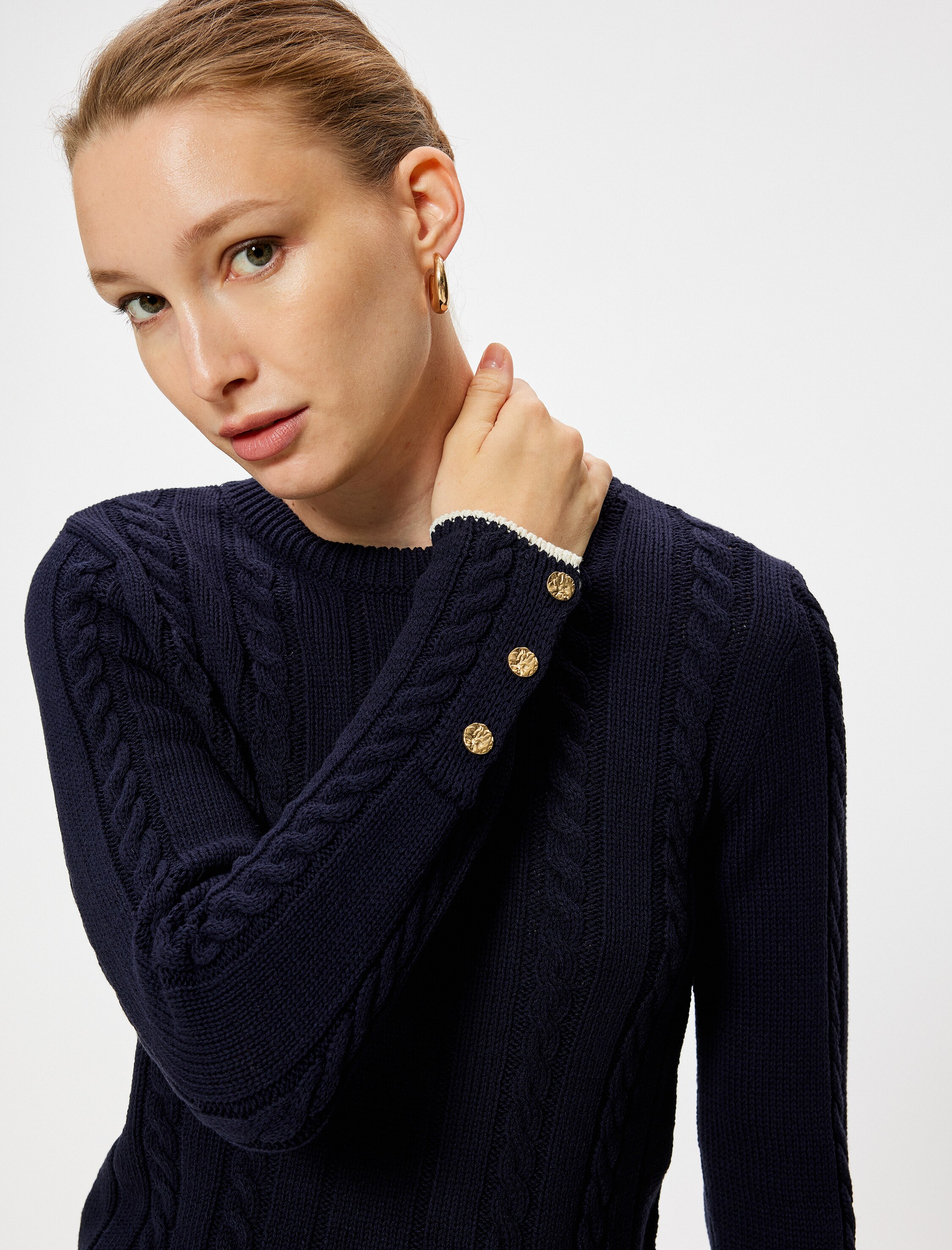 KOTON, Pulover cu model torsade, Bleumarin, XL - eMAG.ro
