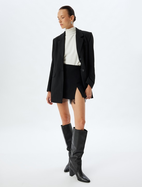 KOTON, Fusta mini cu pliuri si slit frontal, Negru, 2XS