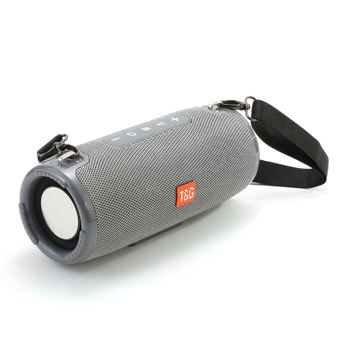 Boxa portabila T&G TG324, Putere mare, Waterproof, Bluetooth 5.0, FM / Card TF, Gri