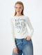 KOTON, Bluza cu imprimeu si aplicatii cu funde, Alb fildes, XL