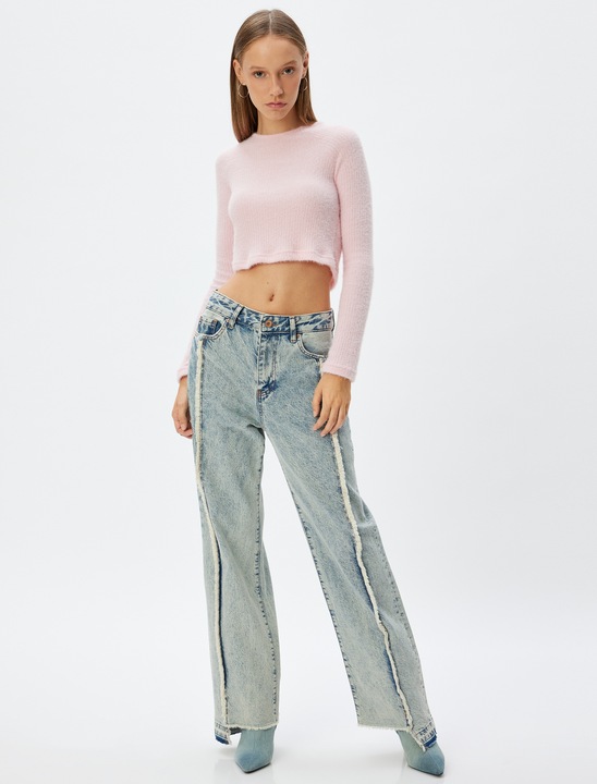 KOTON, Pulover crop cu decolteu la baza gatului, Roz, 3XL