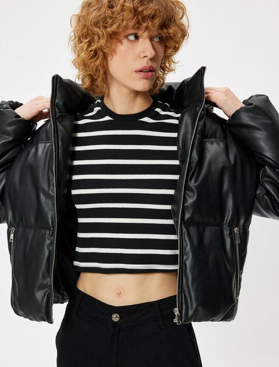 KOTON, Geaca matlasata cu gluga, Negru, 2XS