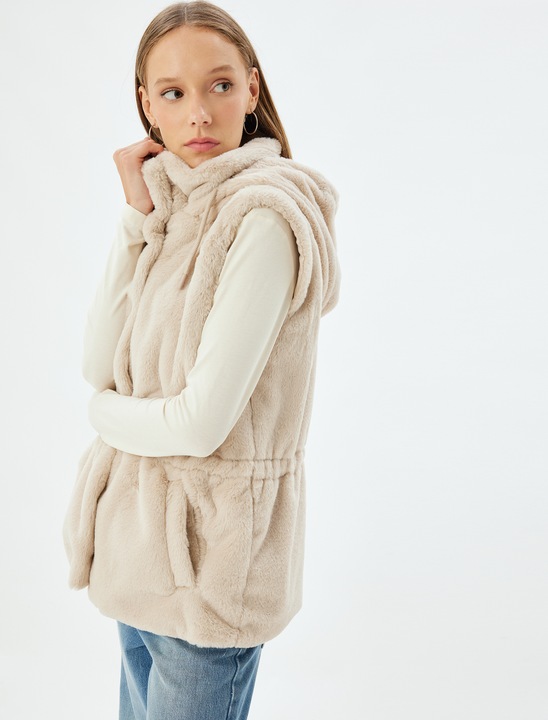KOTON, Vesta regular fit cu capse, Bej, 32