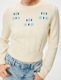 KOTON, Pulover cu model torsade si broderie florala, Alb fildes, S