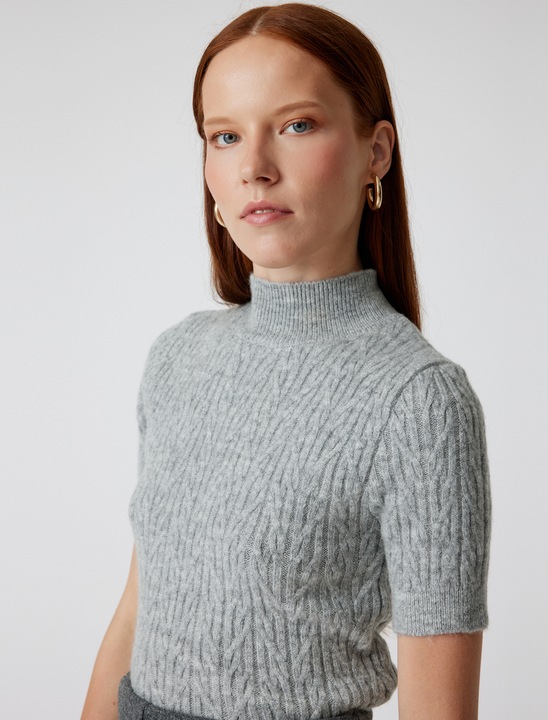 KOTON, Pulover cu maneci scurte si torsade, Gri