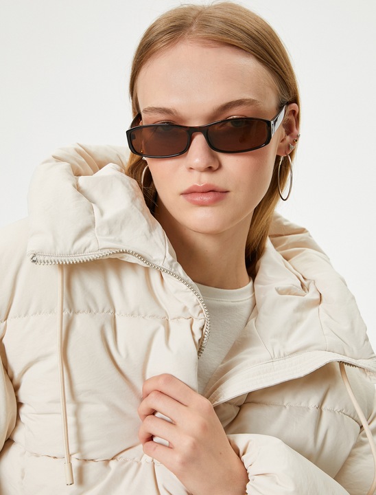 KOTON, Geaca cu vatelina si gluga, Alb fildes, 2XS