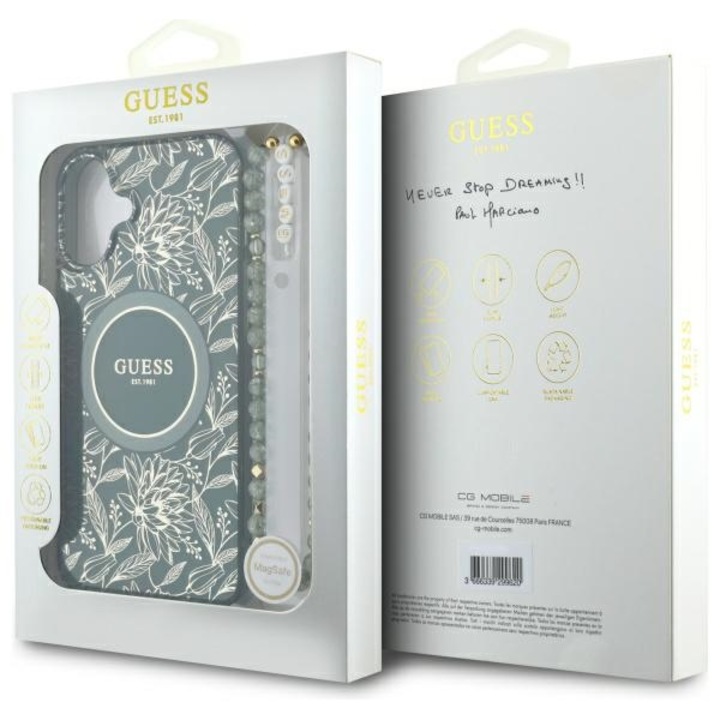 Husa Guess compatibil MagSafe pentru iPhone 16 Floral Verde