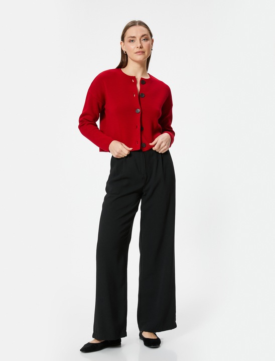 KOTON, Cardigan cu decolteu la baza gatului si nasturi, Rosu, L