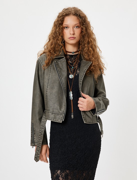 KOTON, Jacheta crop cu maneci lungi, Gri, 2XS