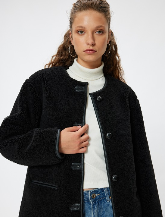 KOTON, Jacheta din plus cu buzunare cu refilet, Negru, 2XS