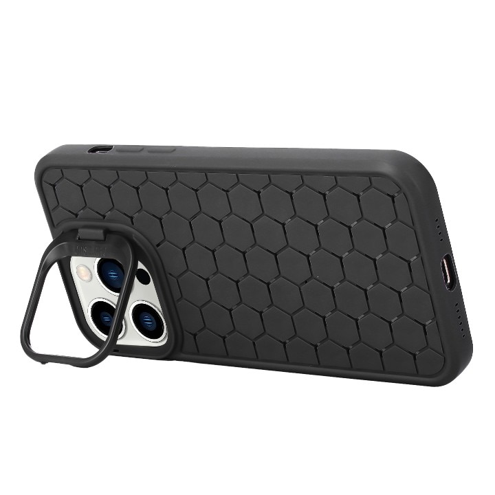 Husa de Protectie TPU, Flippy, pentru Apple iPhone 14 Pro, 3D Cube, cu Inel, Protectie Camera, Antisoc, Antizgariere, Antialunecare, Acoperire Completa, Negru