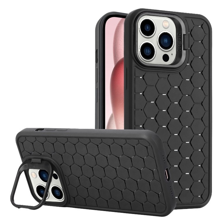 Защитен калъф Flippy TPU за Apple iPhone 15 Plus, 3D Cube, с пръстен, защита на камерата, против удар, против надраскване, против приплъзване, пълно покритие, черен