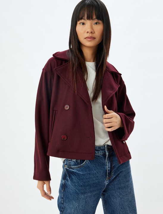 KOTON, Trenci crop din amestec de lana, Rosu inchis, 2XS