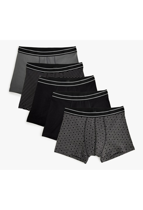 KOTON, Set de boxeri uni si cu model - 5 perechi, Negru