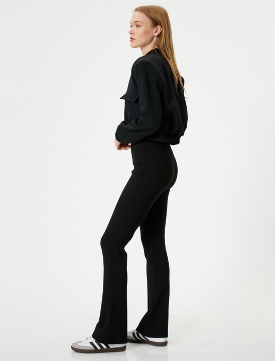 KOTON, Pantaloni cu croiala bootcut si talie inalta, Negru, 3XL