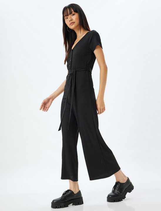 KOTON, Salopeta crop cu decolteu in V, Negru, 3XL