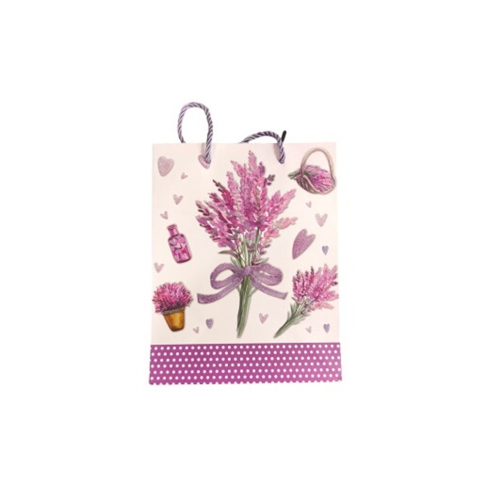 Punga cadou din carton, model lavanda, 18 x 23 x 10 cm, Clini 2X-0458