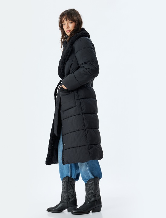 KOTON, Geaca matlasata lunga, Negru, 2XS