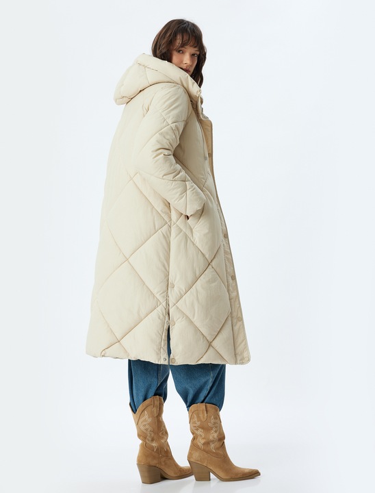 KOTON, Geaca matlasata cu gluga, Grej, 2XS