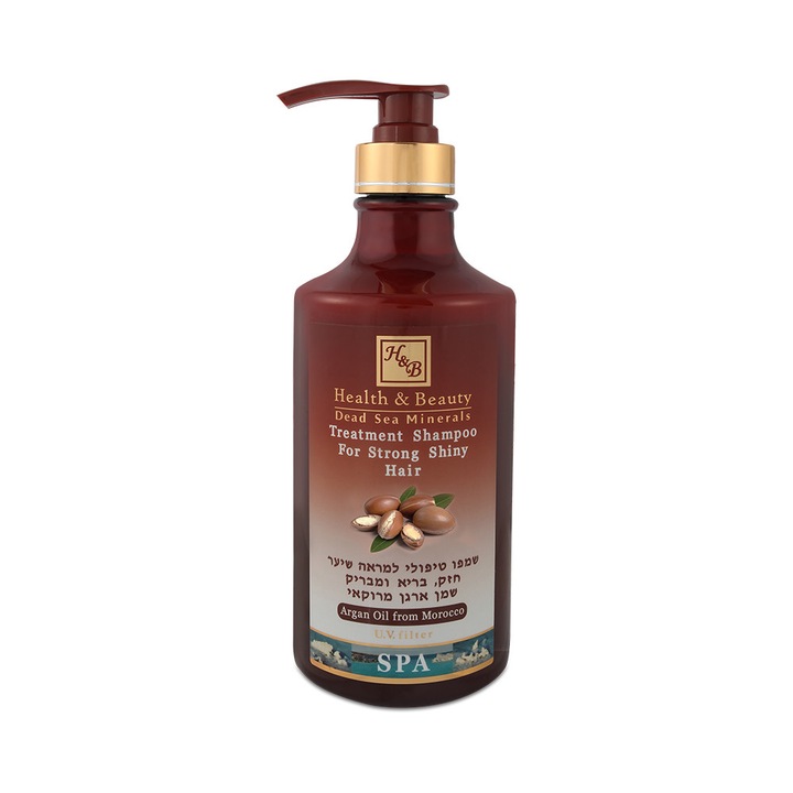 Sampon tratament cu argan pentru par lucios si puternic, Health and Beauty Marea Moarta, fara parabeni, 780 ml