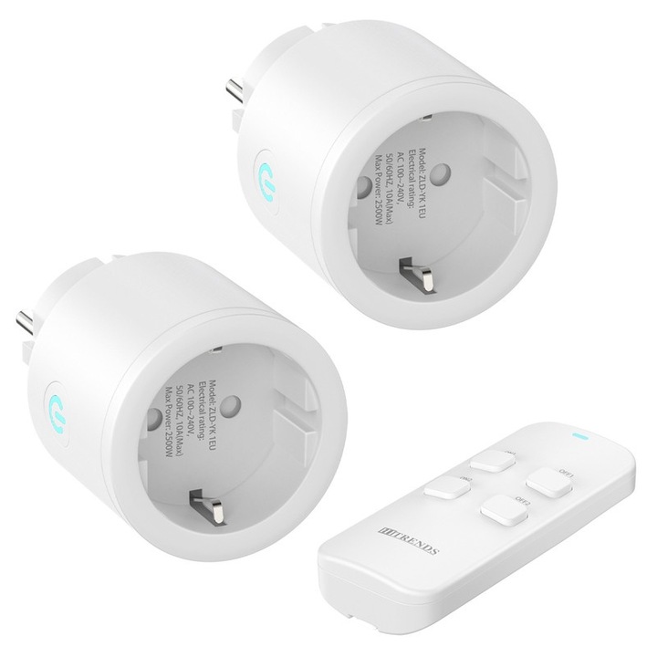 Удължител с дистанционно, HITRENDS, 2 гнезда за радио, 100-240V/10A, 2500W, бял