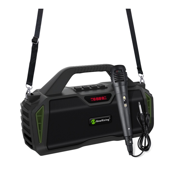 Boxa portabila NewRixing NR6011 20W, Subwoofer Bluetooth TWS, Autonomie 10 ore, Verde