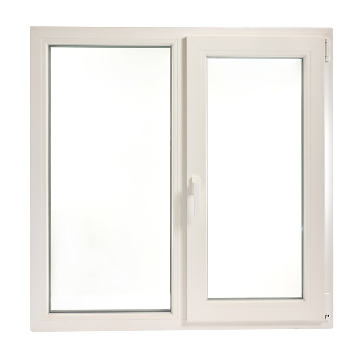 Fereastra PVC cu geam tripan, maner Toulon, 1160x1160 mm, profil Aluplast 85 mm, 2 canate, sticla 44 mm 4LowE + 4SEvo, oscilobatant dreapta, 7 camere, 3 garnituri