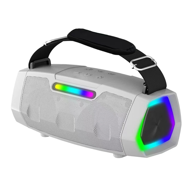 Boxa portabila NewRixing NR2033 A+, 20W, IPX6, Autonomie 10 ore, Argintiu