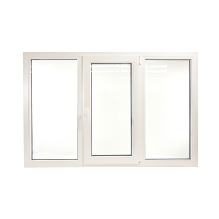 Fereastra PVC cu geam tripan, maner Toulon, 1760x1160 mm, profil Rehau 80 mm, 3 canate, sticla 42 mm 4LowE + 4SEvo, oscilobatant dreapta, 7 camere, 3 garnituri