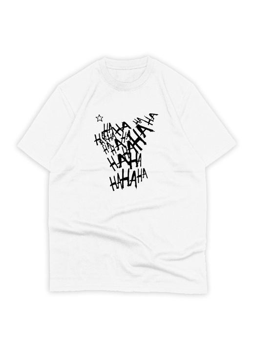 Tricou oversize pentru barbati personalizat cu imagine Ha Ha Ha Star, Bumbac, Alb, M-L