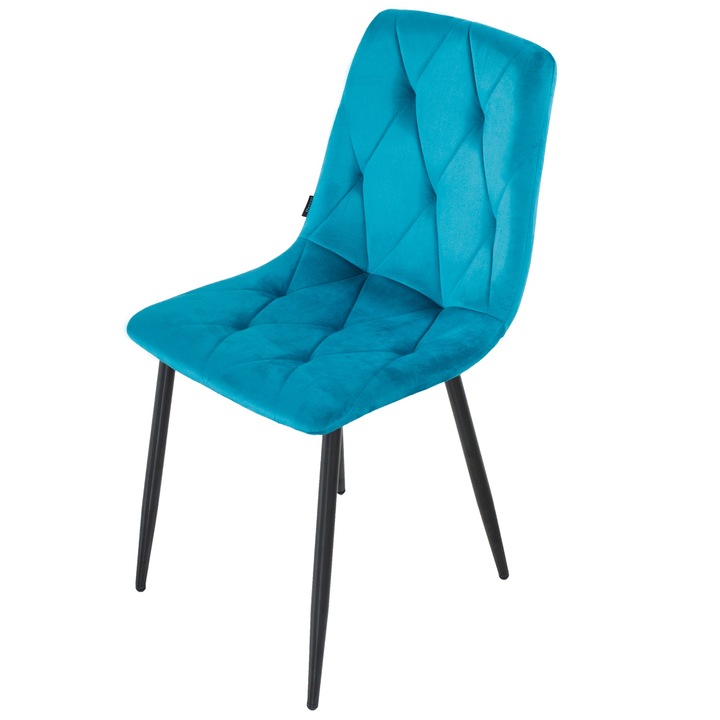 Scaun Kobe turcoaz, DENVER, picioare metalice negre, tapitat, stofa, 45x47x86 cm