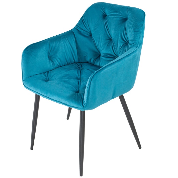 Scaun tip fotoliu DENVER Tokyo, catifea turcoaz, tip cocktail, picioare negre, 70x65x82 cm