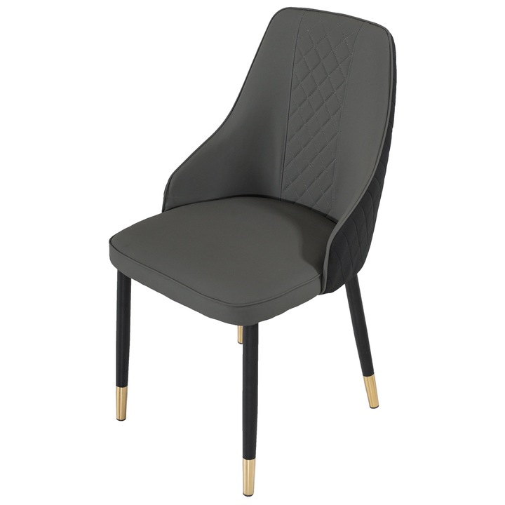 Scaun DENVER Modena, negru cu gri, picioare metalice negre, tapitat, piele ecologica, 53x53x82 cm