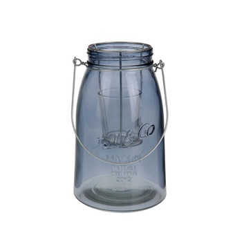 Felinar din sticla cu suport metalic pentru lumanare, nuanta albastru inchis Felinar din sticla cu suport metalic pentru lumanare, nuanta albastru inchis