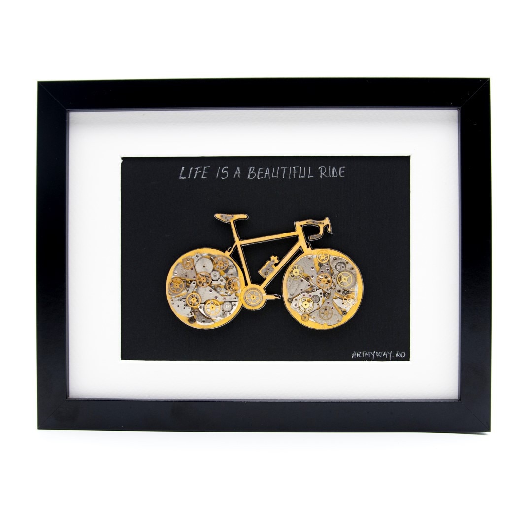 Tablou Bicicleta 3D 'Life is a beautiful ride', Piese de Ceas, Artmyway