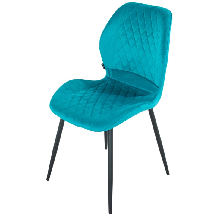 Scaun DENVER Goteborg, turcoaz, picioare metalice negre, tapitat stofa, 53x53x82 cm