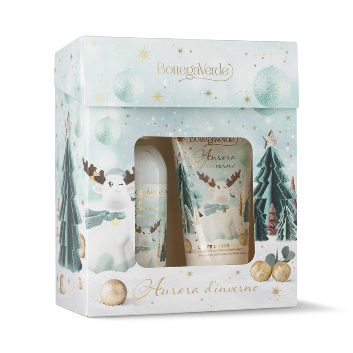 Kéz hidratáló termékek készlete cukor és fehér pézsma aromájával - Aurora D'inverno, Bottega Verde, hidratálja és puhítja a bőrt, finom és frissítő parfümöt kínál, ideális napi ápoláshoz, 150 ml, 250 ml