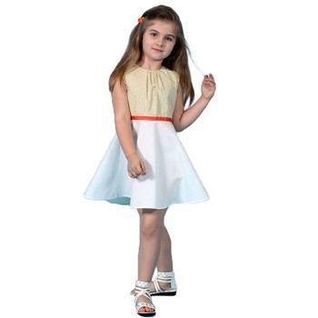 Rochie copii cu banda decorativa 7 Art, alb bej, Alb Bej Rochie copii cu banda decorativa 7 Art, alb bej, Alb Bej