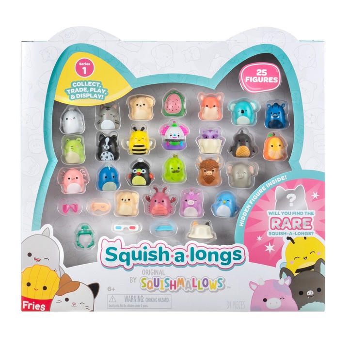 25 db Mini-Squish figura készlet, 5 kiegészítő, 1 gyűrű, 1 gyűjtői útmutató, interaktív gyerekjátékok, 2,5 cm