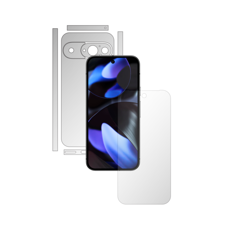 Teljes testű iSkinz önregeneráló fólia a Google Pixel 9 telefonhoz – Invisible Skinz UHD, osztott vágás, ultratiszta szilikon védelem a képernyőhöz és a hátlaphoz, átlátszó tapadó bőr