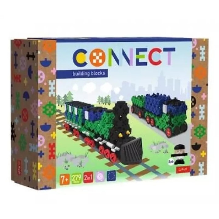 Építőkészlet, 2in1 Connect - Vonat / Teherautó pótkocsival, 279 darab, többszínű