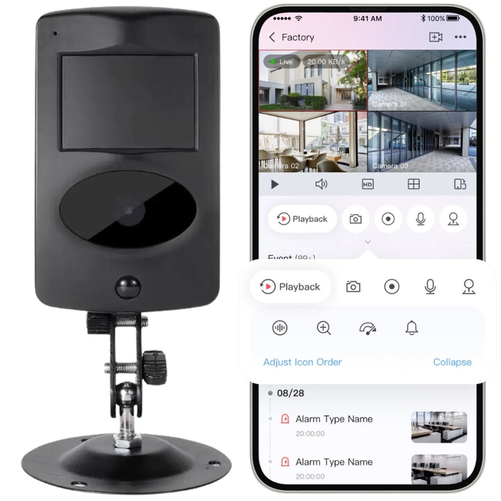 Mini camera spion WiFi, Spreest®, EL-LS011, mascata tip senzor PIR, Full HD 1080P, vedere nocturna 5 m, detectie miscare cu alerte, audio bidirectional, autonomie standby pana la 1 an, baterie 4500 mAh, aplicatie Android/iOS, negru